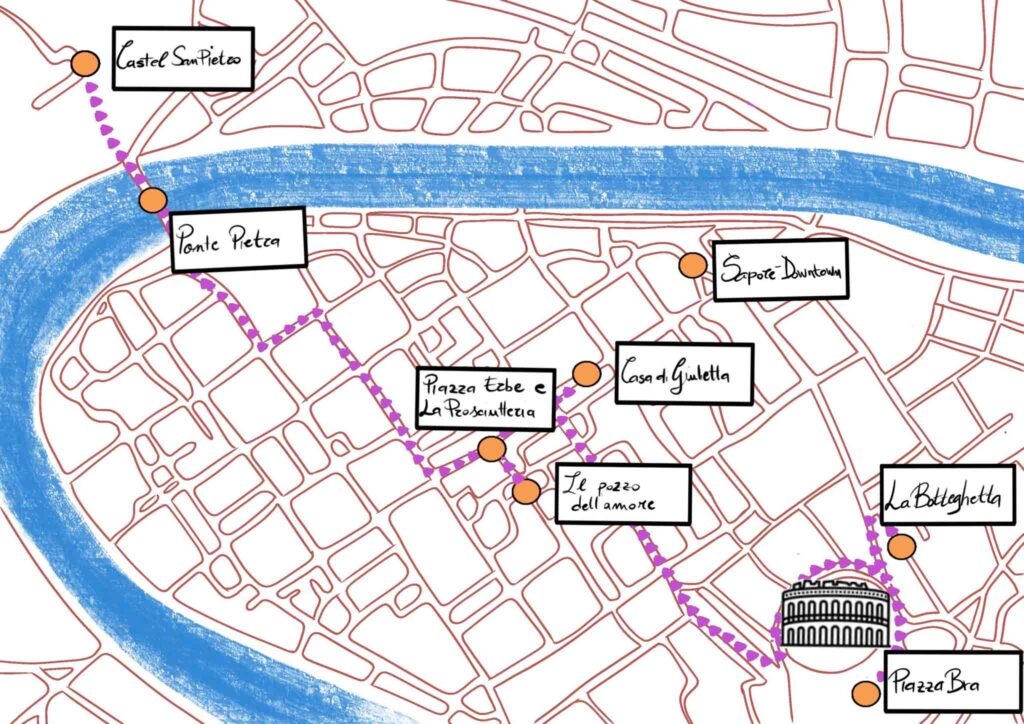 La mappa del nostro itinerario a Verona